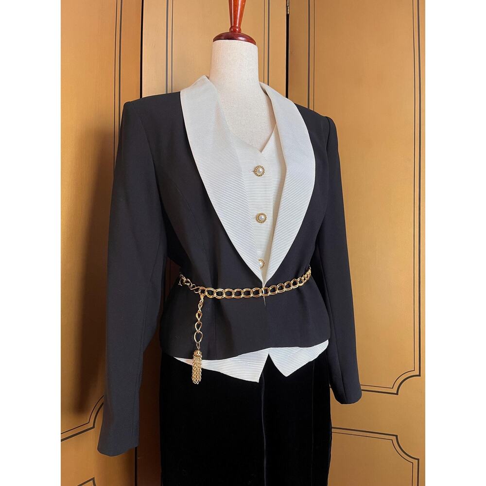 Vintage trompe l'oeil style blazer jacket in black and white, size 8